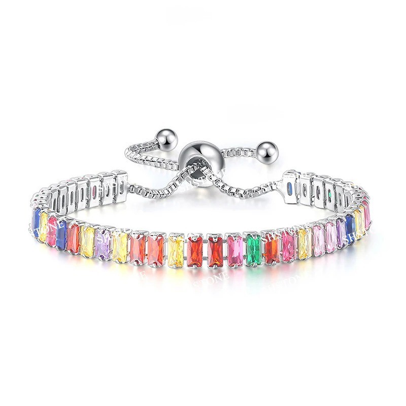 925 Sterling Silver Luxury Color Crystal Bracelet 18cm Women’s Chain Jewelry