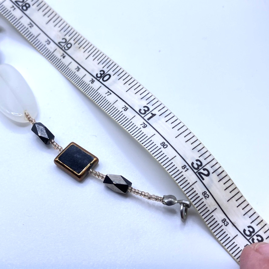 Vintage glass bead necklace Aurora Borealis stones black faceted beads 82cm