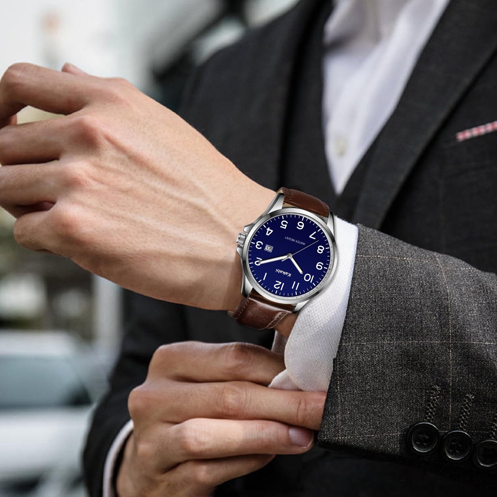 Kakabi Watch for Men, Fashion Minimalist Wrist 07-BrownBlue-P