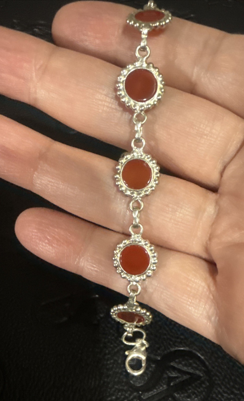 VINTAGE Lightweight 925 Sterling Silver With Honey Gemstone 7Inches Adjustable