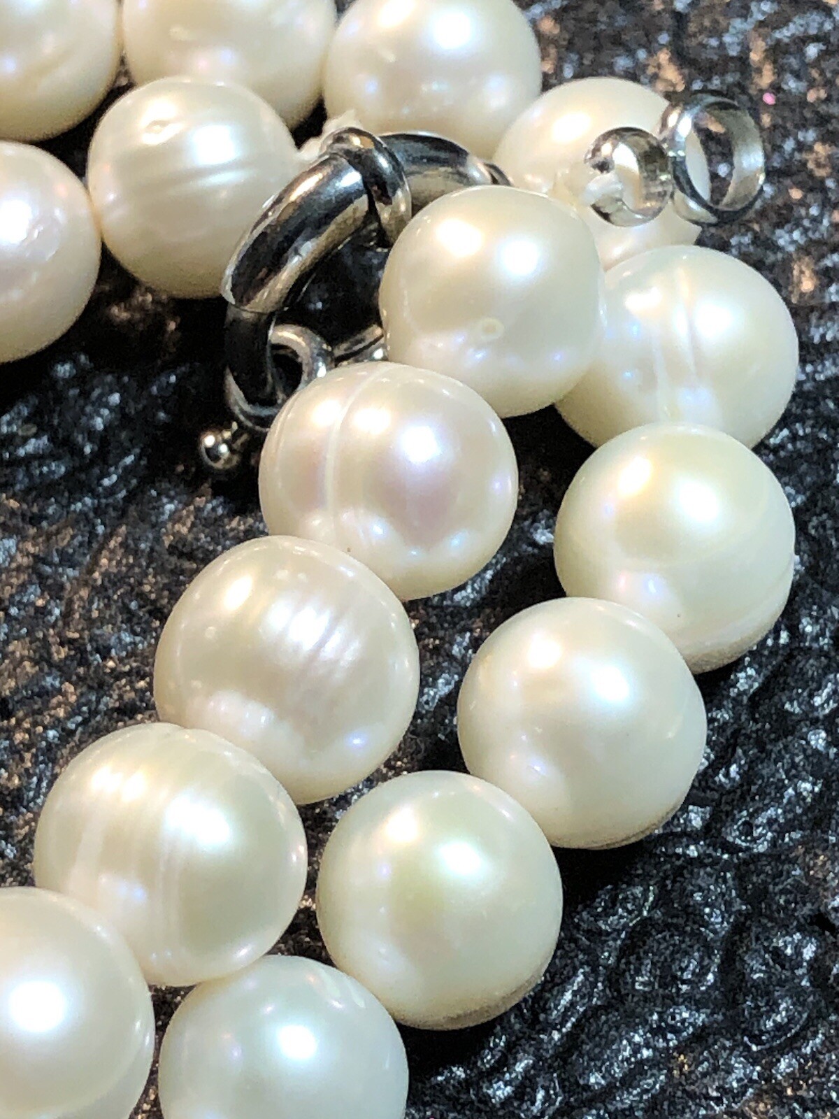 Estate 16” 8.7mm-10mm Pearl Necklace Nacre Creamy,Pink Yellow Hues Weight 44.54g