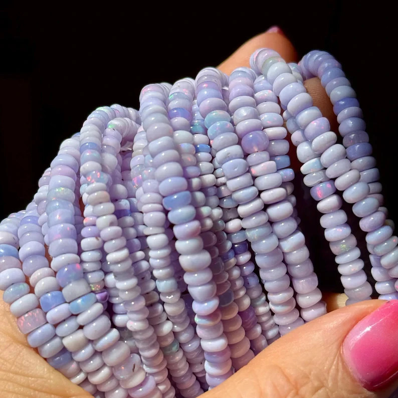 Lilac Ethiopian Opal Beads, 3mm to 4mm, Lilac Opal Strand, Lavender Opal