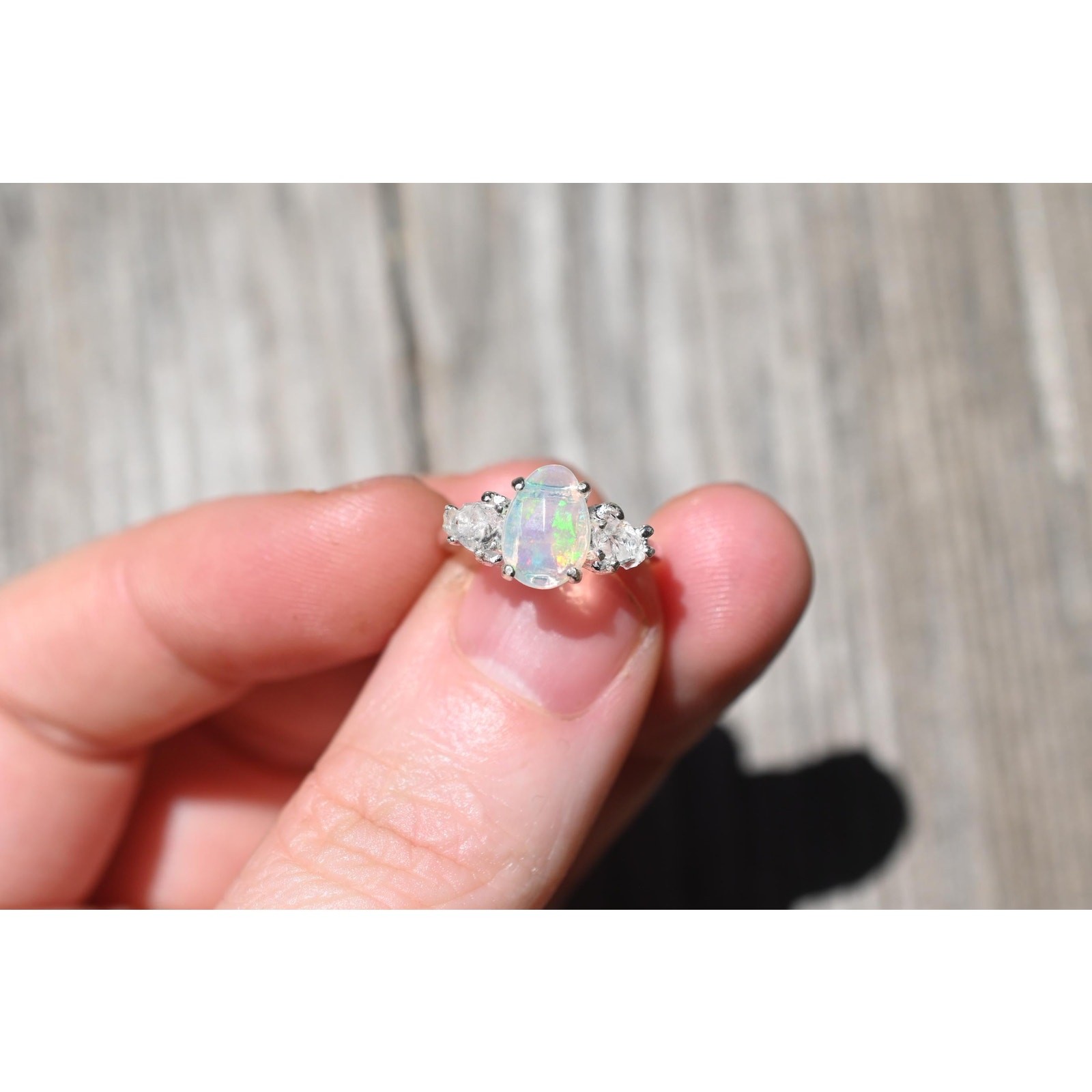 Opal and Lake County diamond ring, size 4 5 6 7 8 9 10 11 12