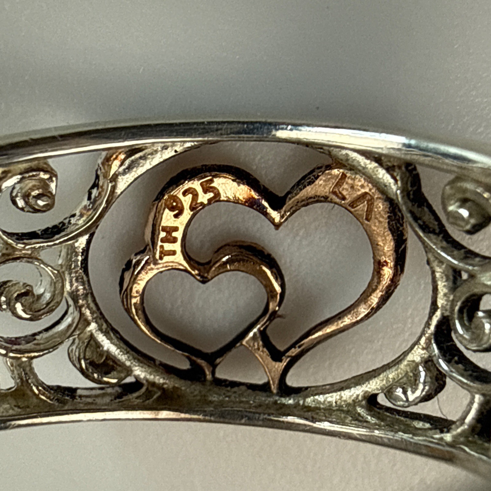 LA GEM & JEWELRY 925 Sterling Silver Double Heart Rose Gold PL Ring Sz 7 – 2.56g