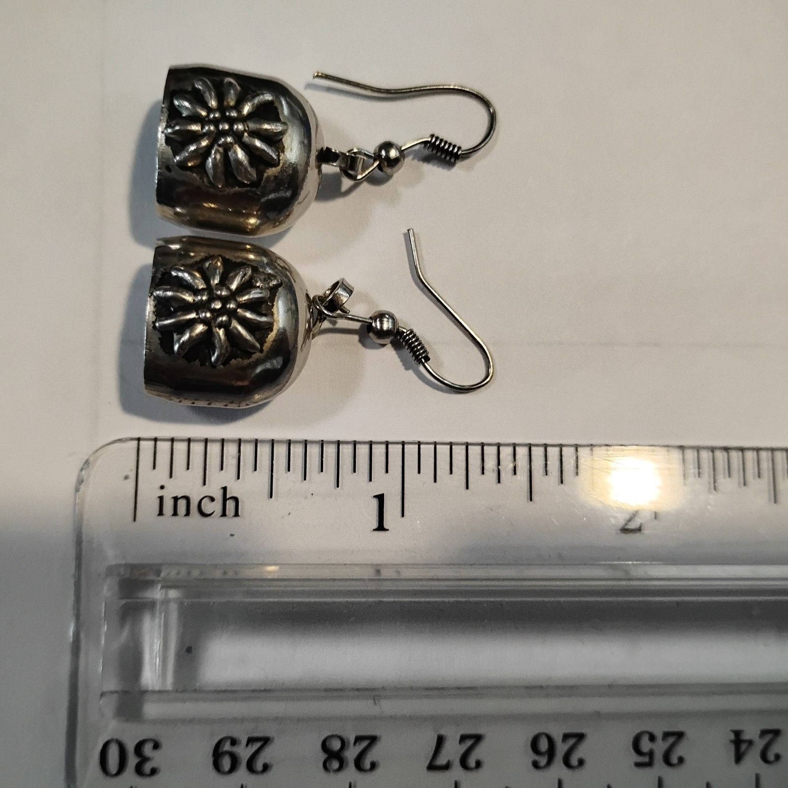 Vintage Silver Toned Bell Flower Charm Hook Earrings