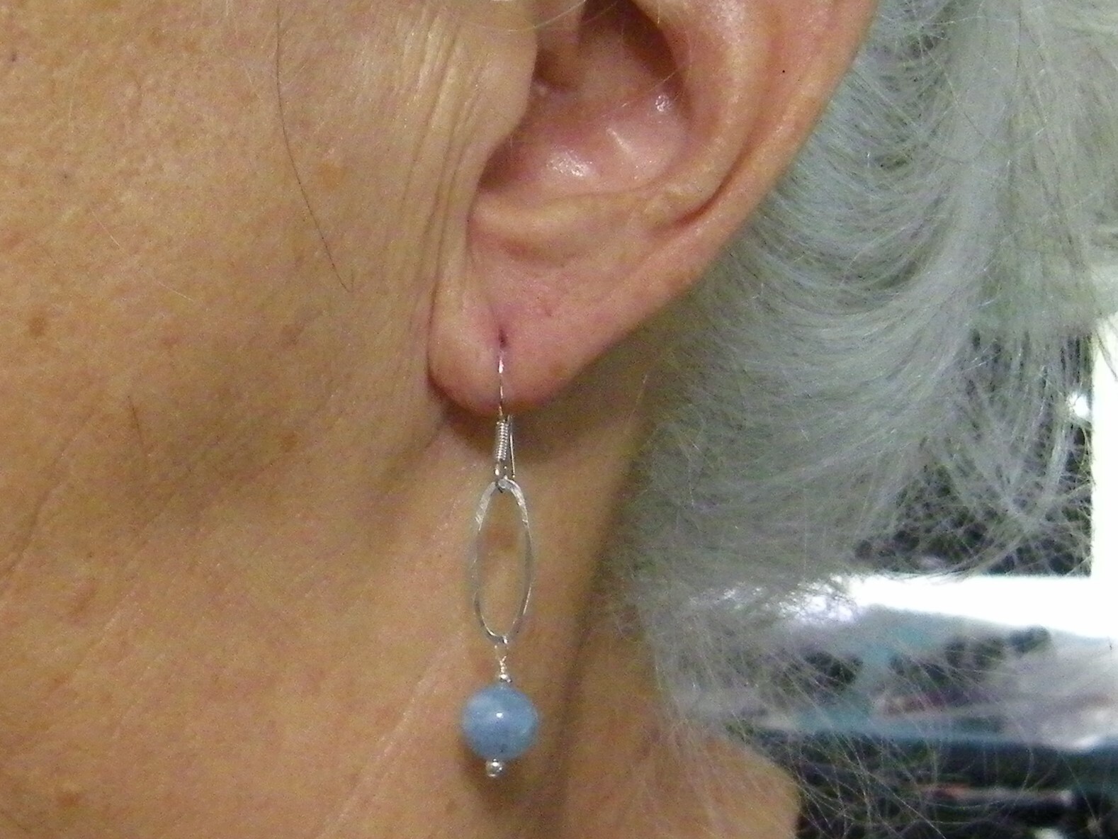 Sterling Silver Wire-Wrap AQUAMARINE Gemstone Earrings #1887…Handmade USA