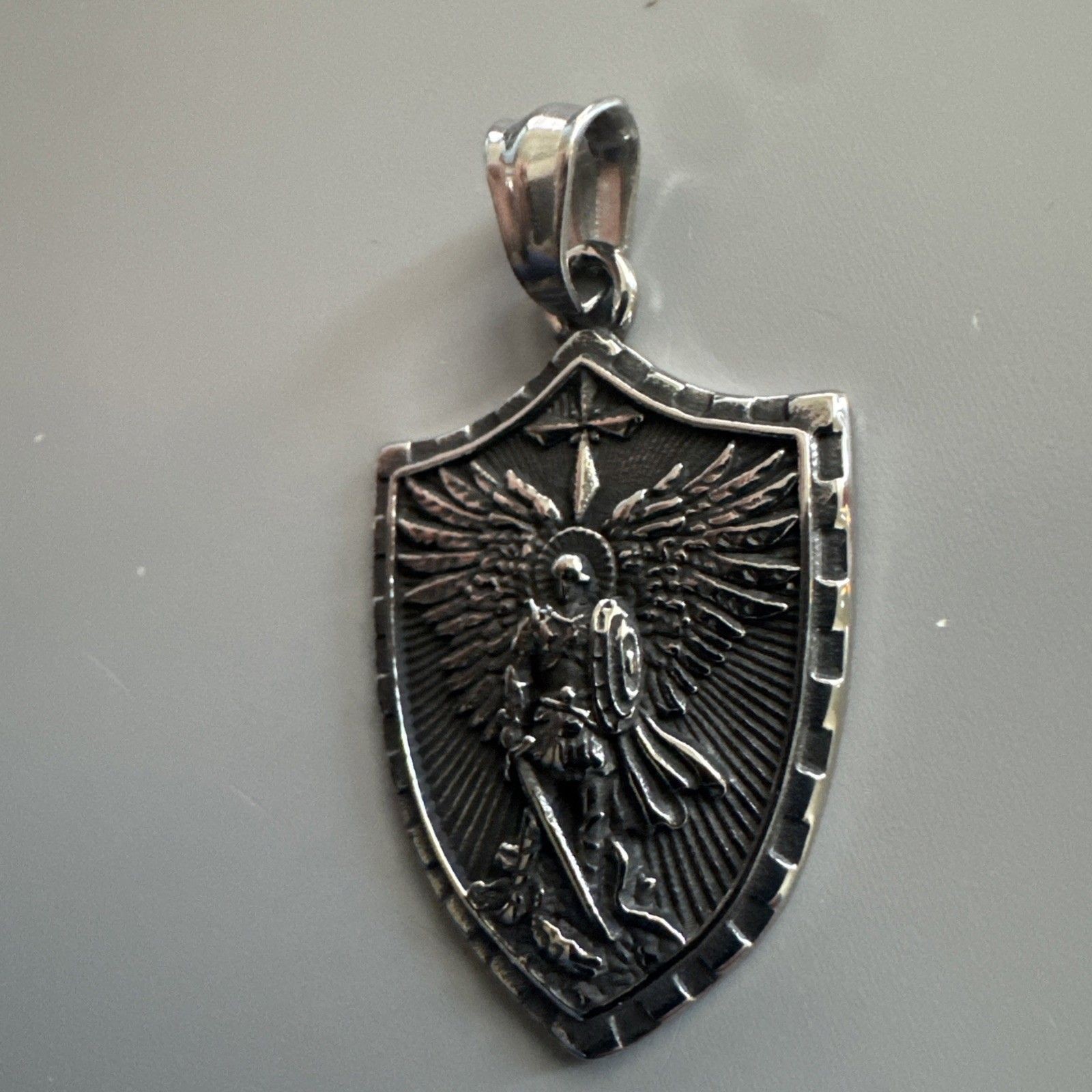 Cross Shield Viking Stainless Steel Pendant 24 Inch Box Chain Warrior Wings Gift