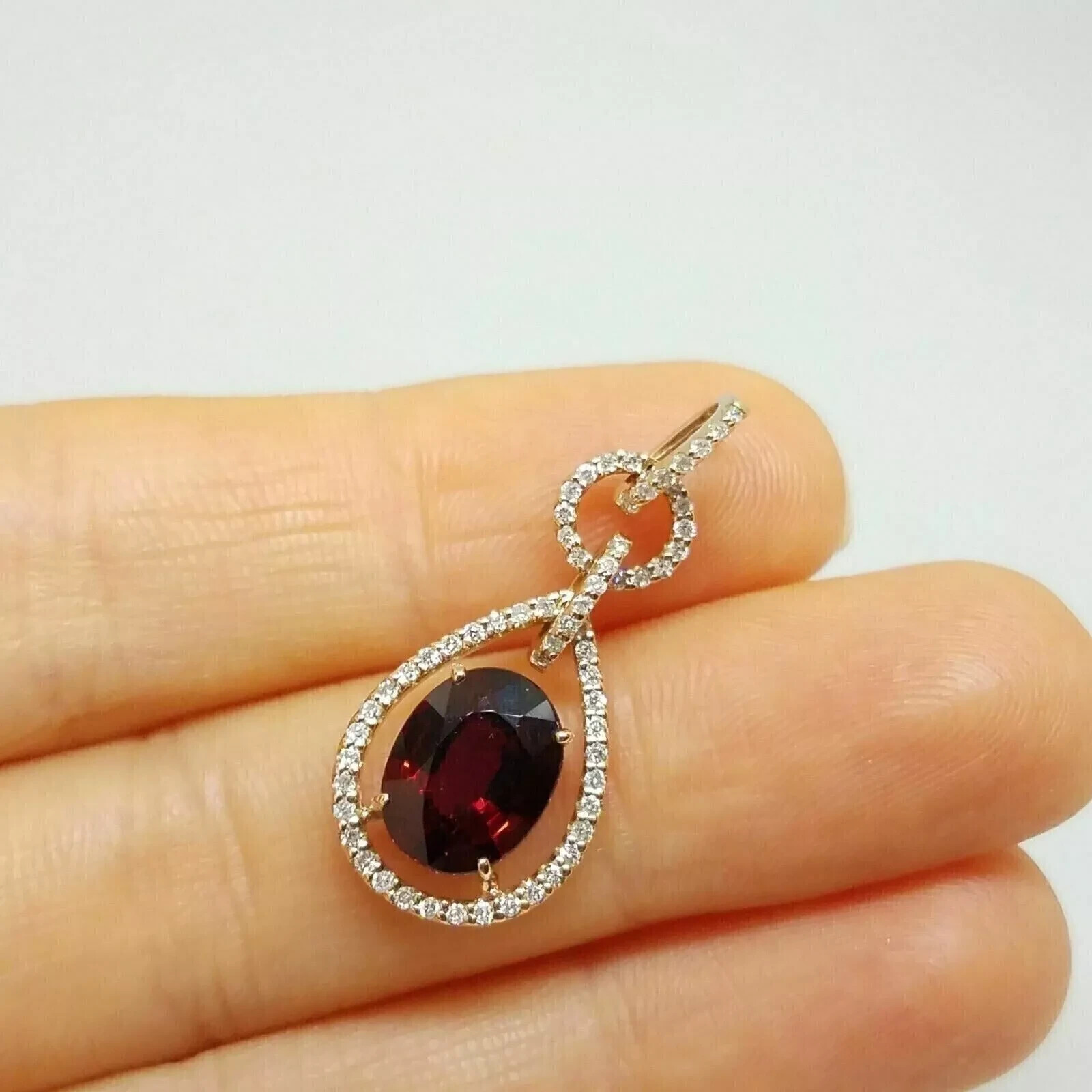 4 Ct Oval Cut Simulated Garnet Women’s Wedding Pendant 14K White Gold Plated