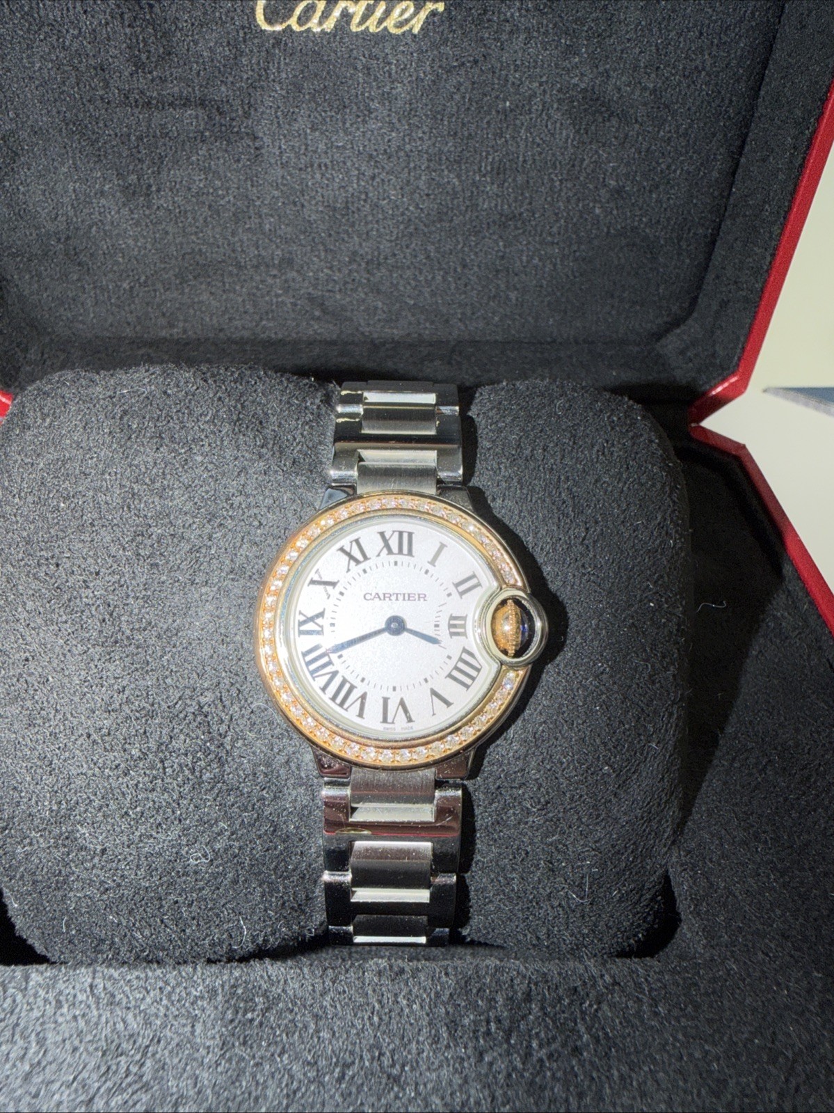 Cartier Ballon Bleu Steel/Rose Gold Diamond Ladies 28mm Watch WE902079