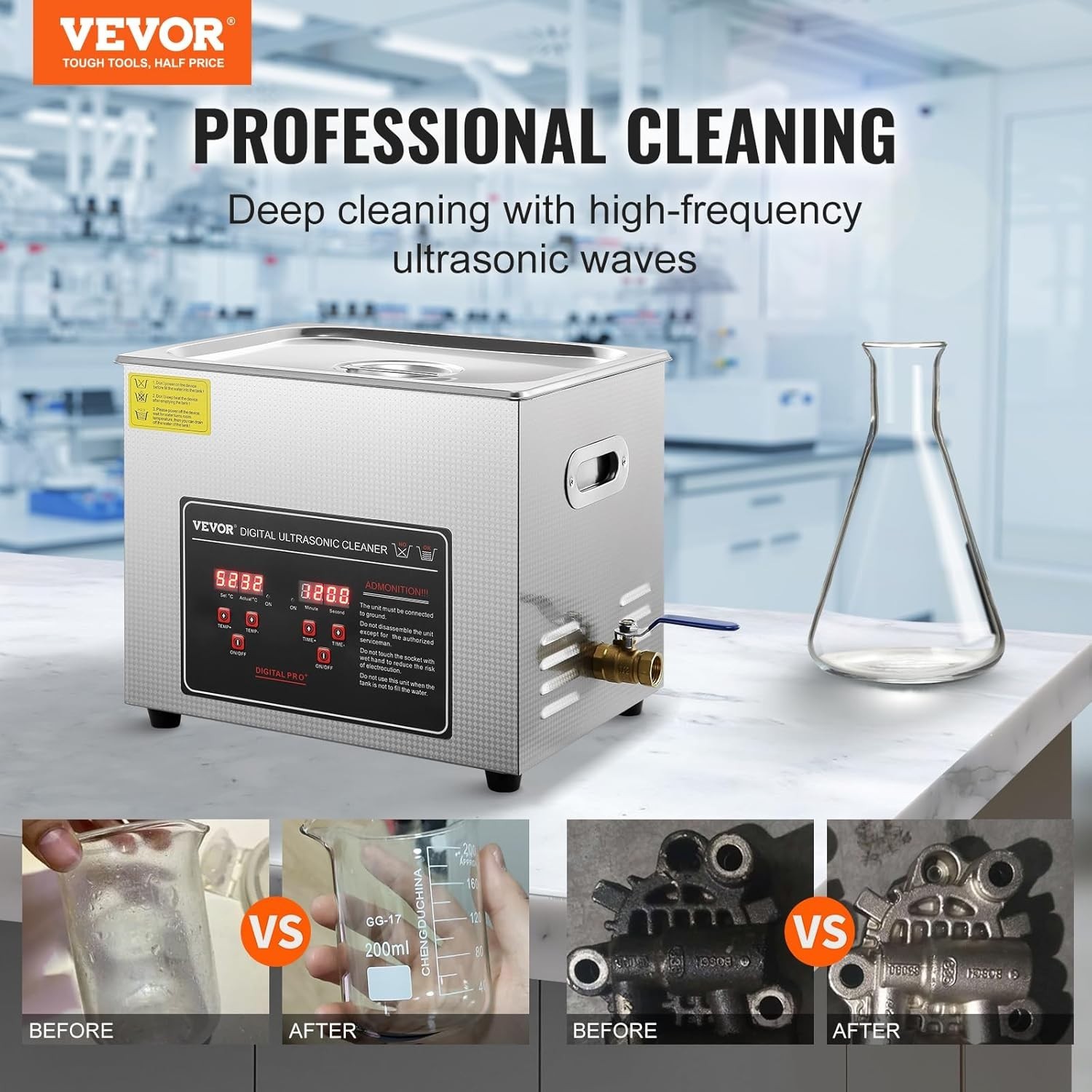 Ultrasonic Jewelry Cleaner 10L Digital Timer Heater Stainless Steel Versatile