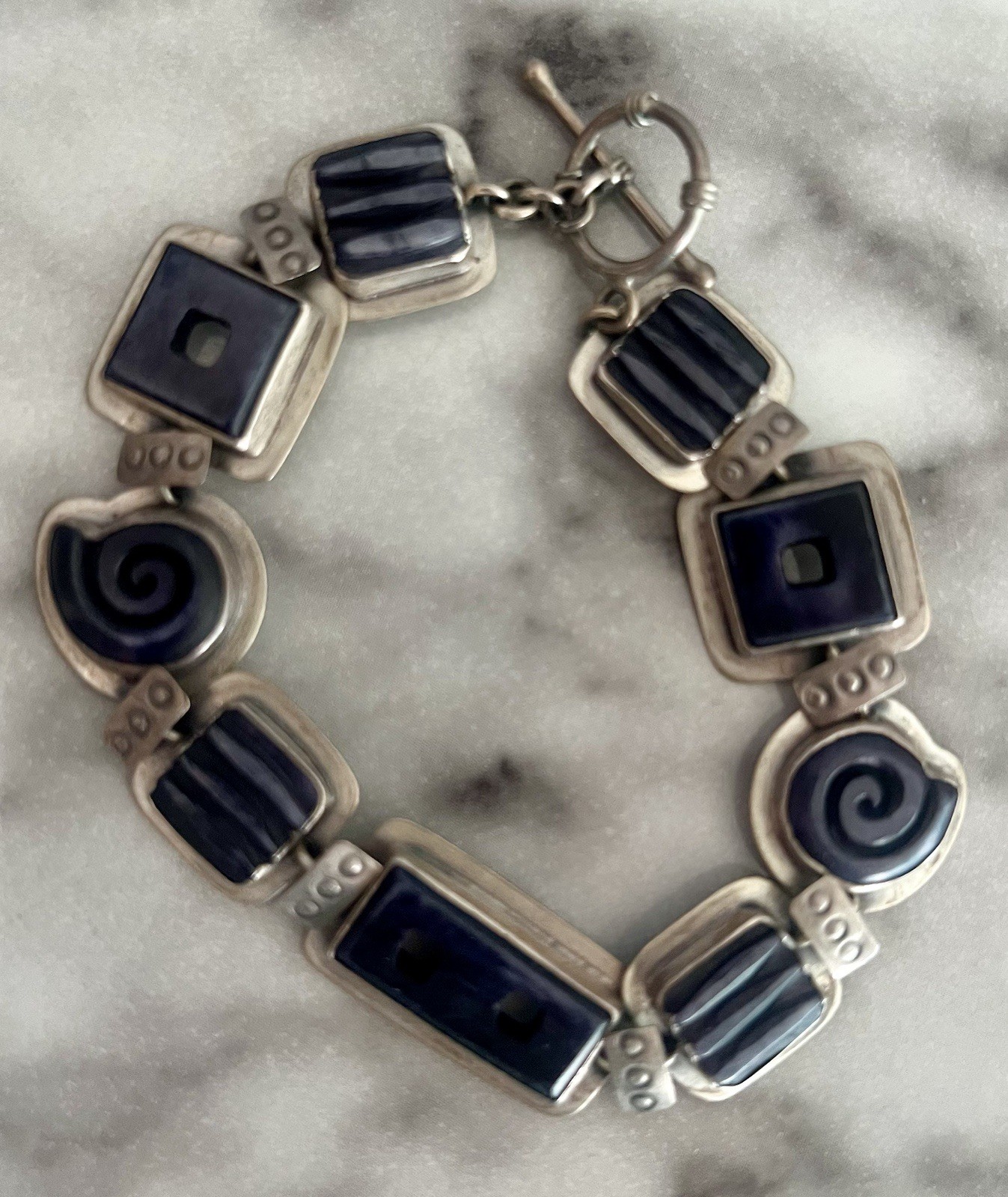 JANICE LEE RIPLEY JLR Handmade Dyed Hand Carved Yak Bone 925S 7” Bracelet