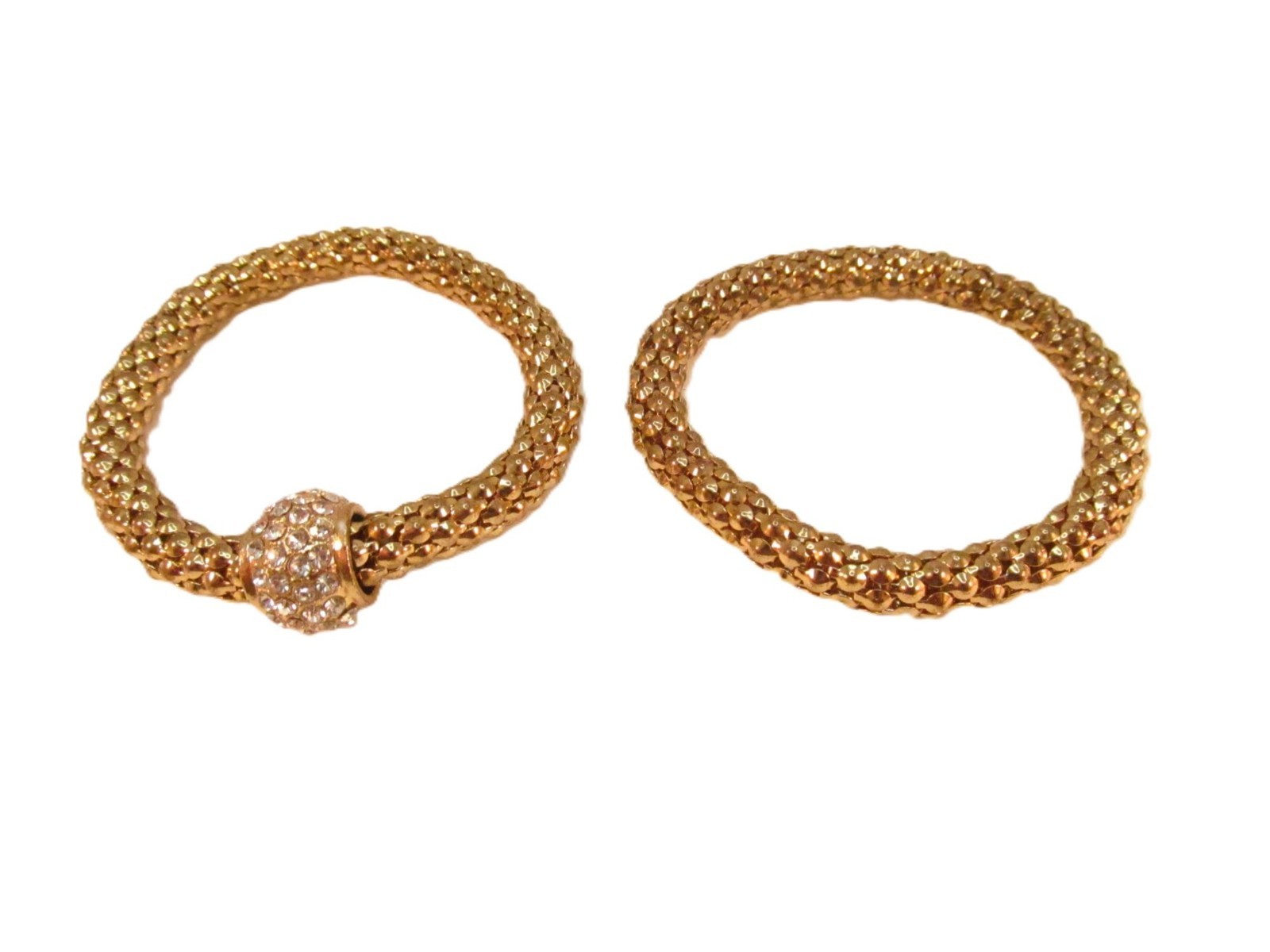Gold Tone Stretch Metal Mesh Tube Rhinestone Bracelet 2 Piece Lot