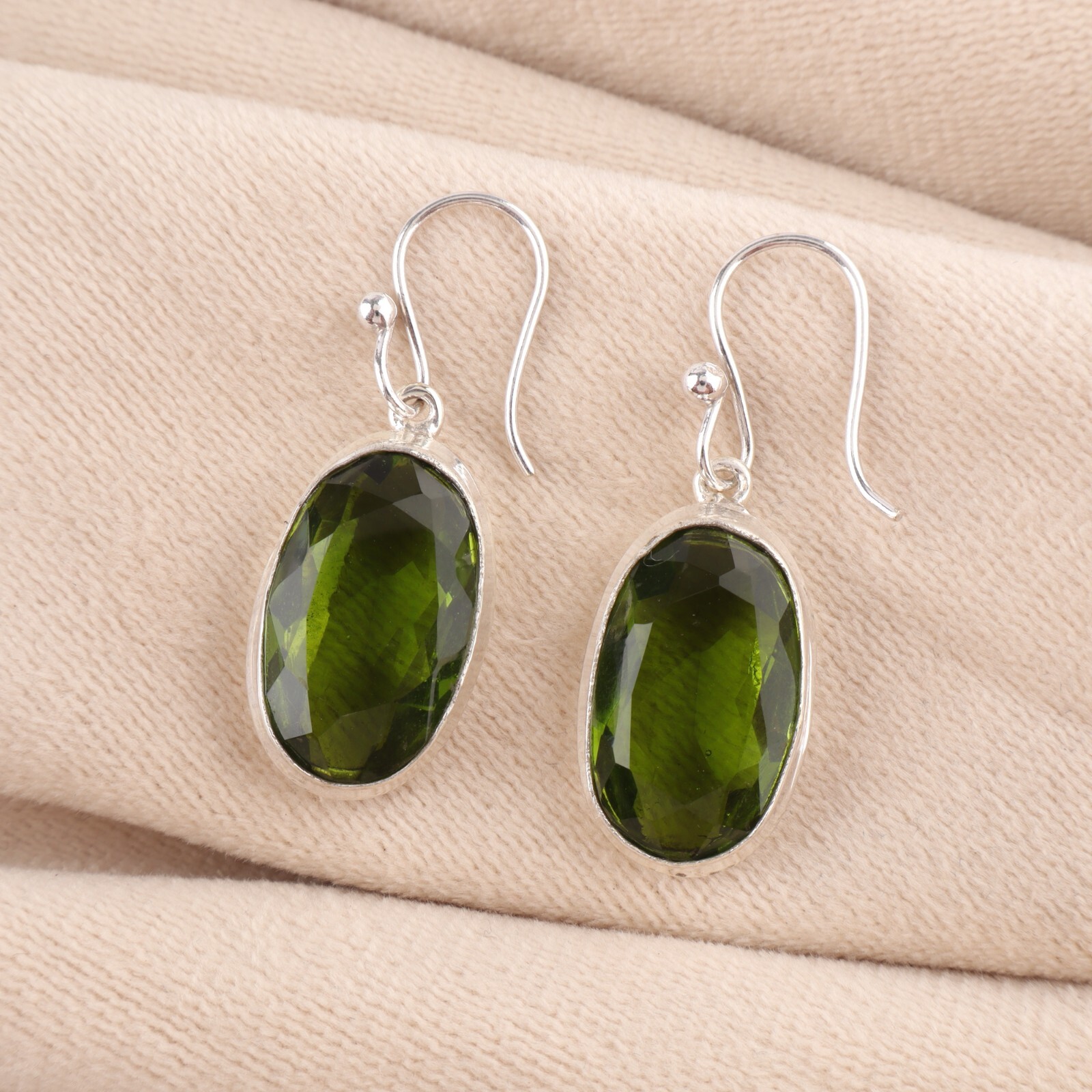 Peridot Gemstone Drop/Dangle Green Earrings 925 Sterling Silver Indian Jewelry