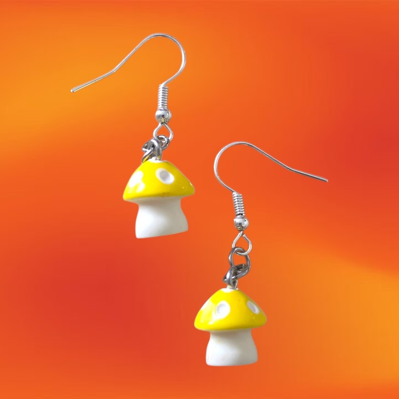 NEW Handmade Yellow Mini Mushroom Stainless Steel Earrings Kawaii Cool 1 Pair AU