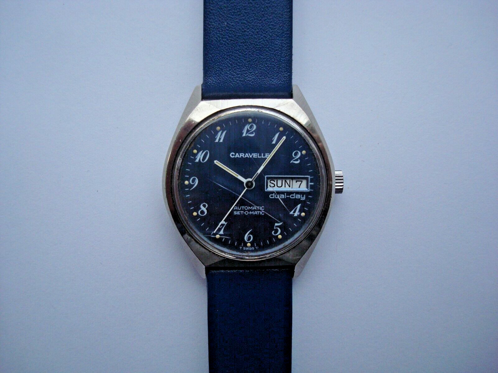 Caravelle Bulova Dual Day Men’s Automatic Watch ETA 2879 Blue Dial New Band Runs
