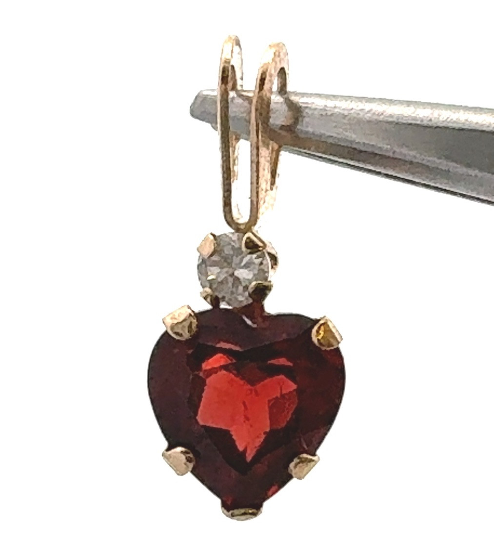 10K Yellow Gold White Red Cubic Zirconia Accent Heart Shaped Pendent