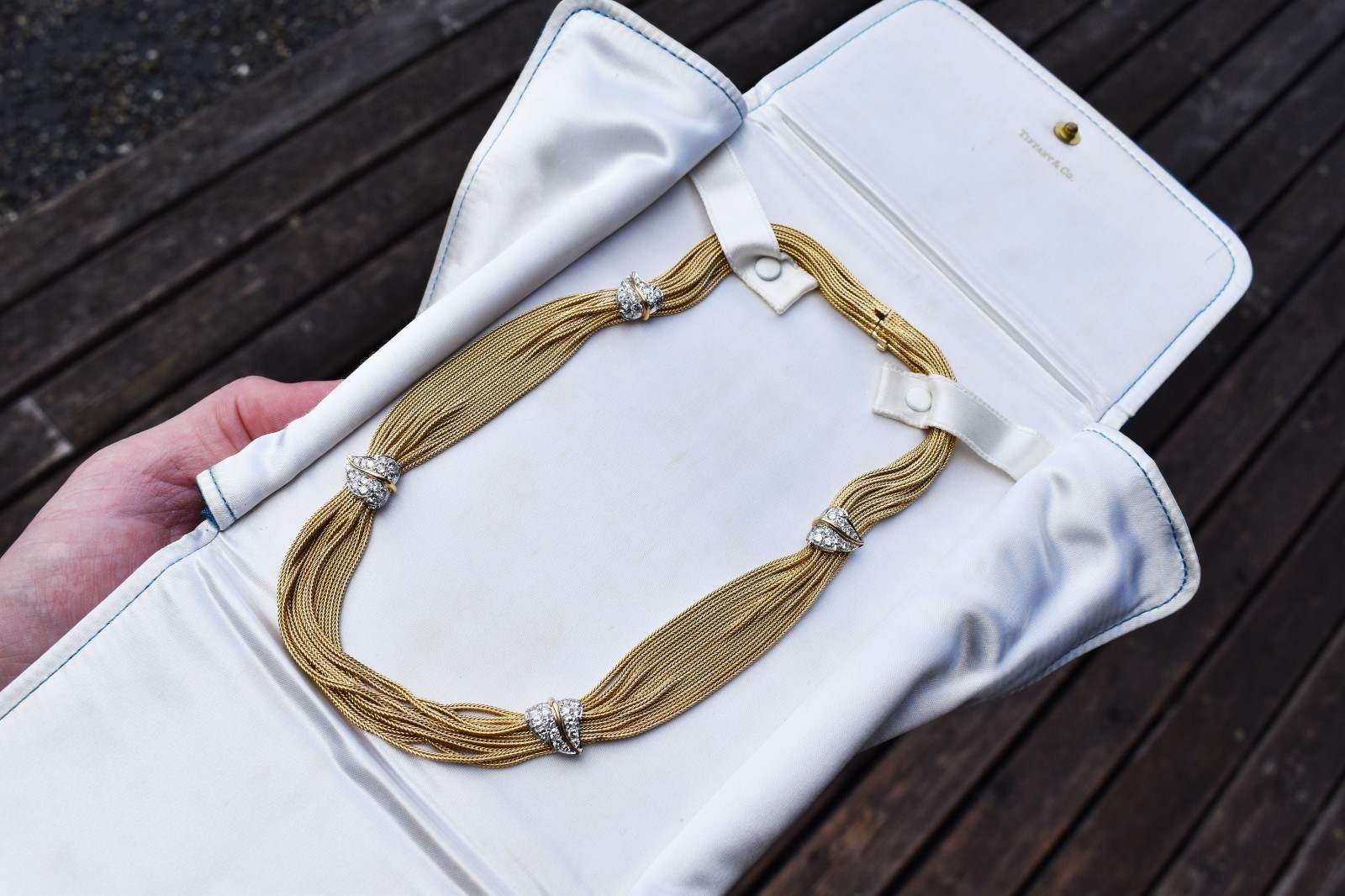 Vintage Tiffany & Co. France 18K Yellow Gold Necklace Diamond Leafs 2.30 CTW