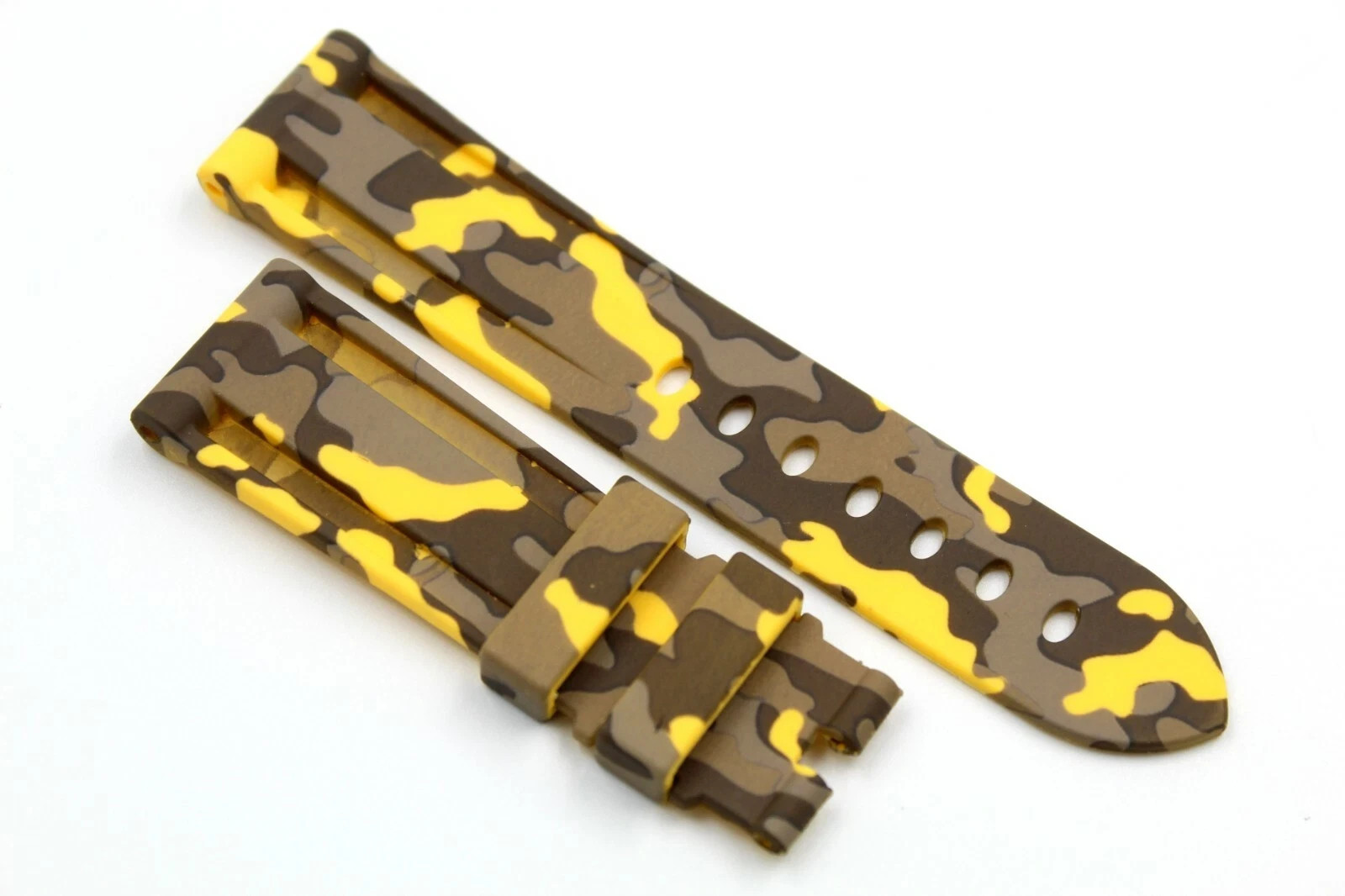 Yellow Camouflage Silicone Strap Various Sizes Hypoallergenic Pin Buckle