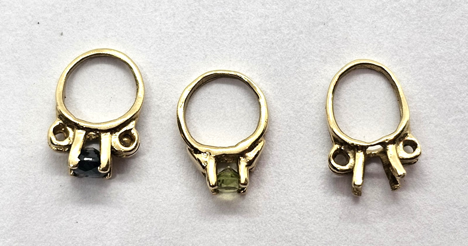 3 Tiny rings 14K yellow gold single birthstone charm sapphire, peridot .89 grams