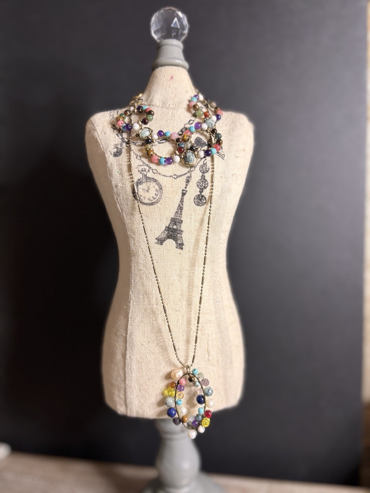 Boutique Multicolor Adjustable Round Beaded Jewelry Set Necklace & Bracelet