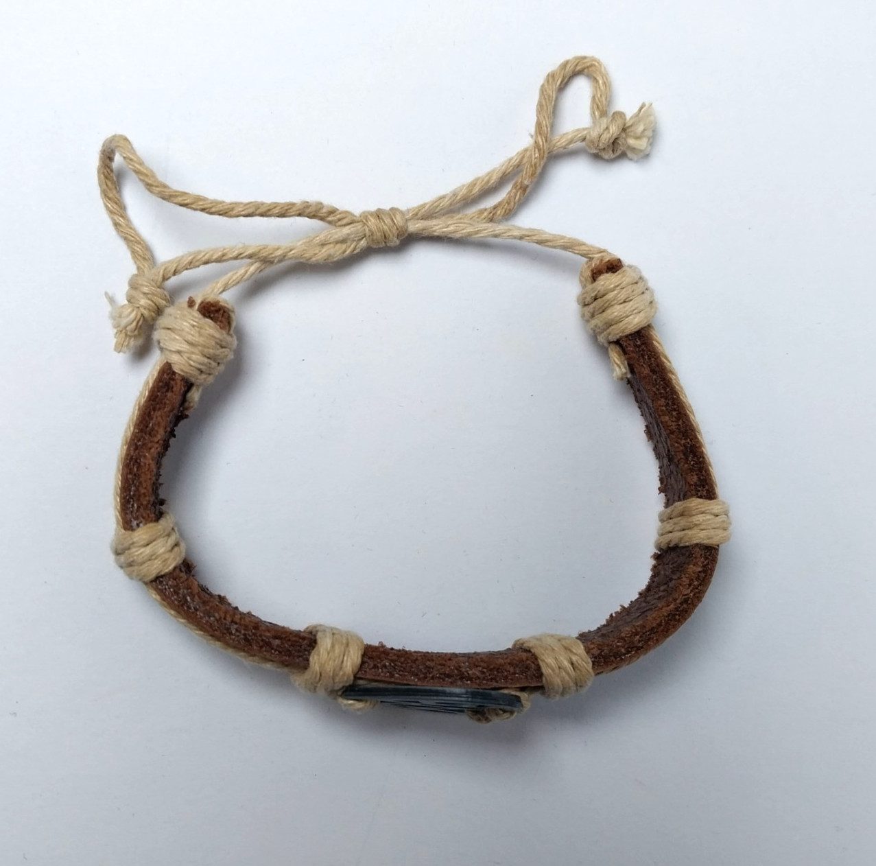 Boho Leather & Hemp Cord Adjustable Bracelet with Metal Heart Charm – Unisex