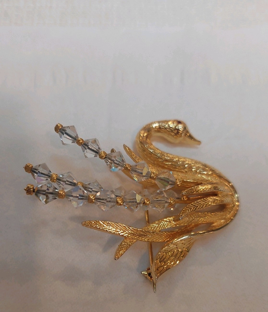 Kramer Bird Swan Crystal Beads Vintage Brooch Signed