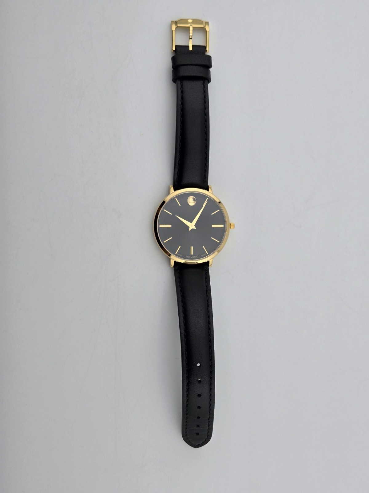 Movado Ultra Slim 0607091 Leather Strap Black Dial Women’s Watch ⌚