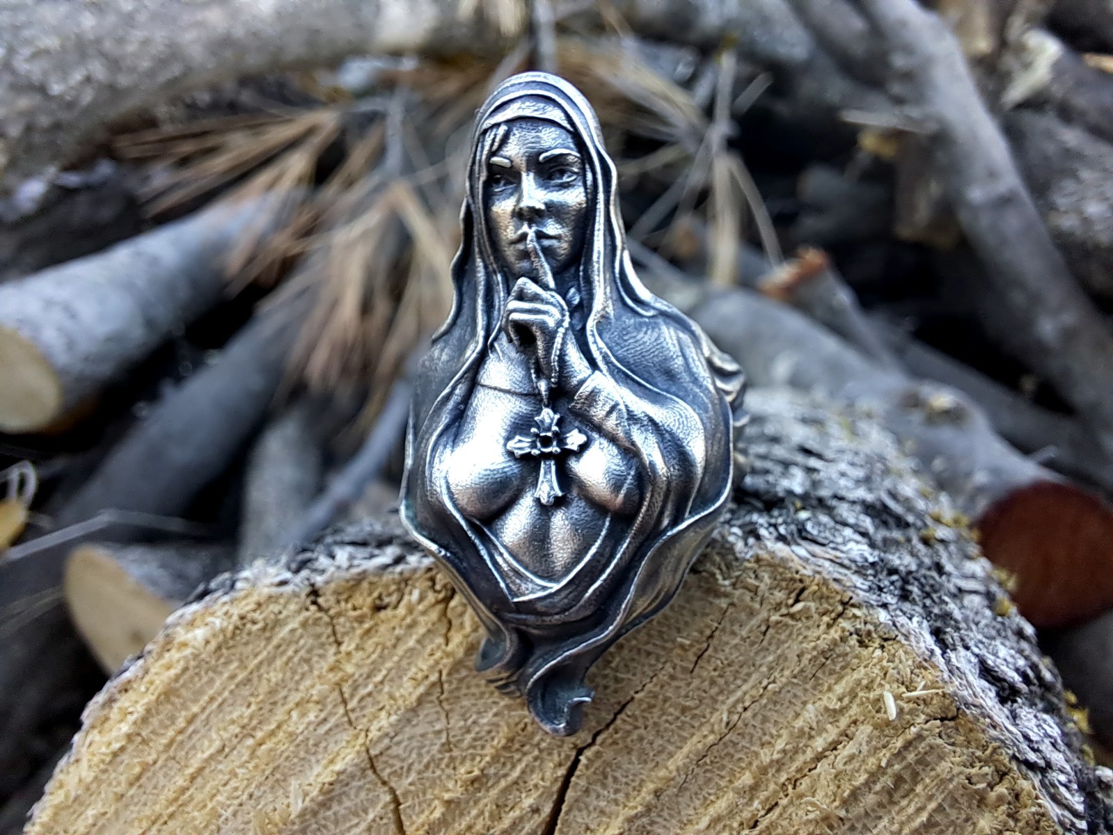 925 Sterling Silver Nun Ring – Gothic Seductive Religious Statement Ring