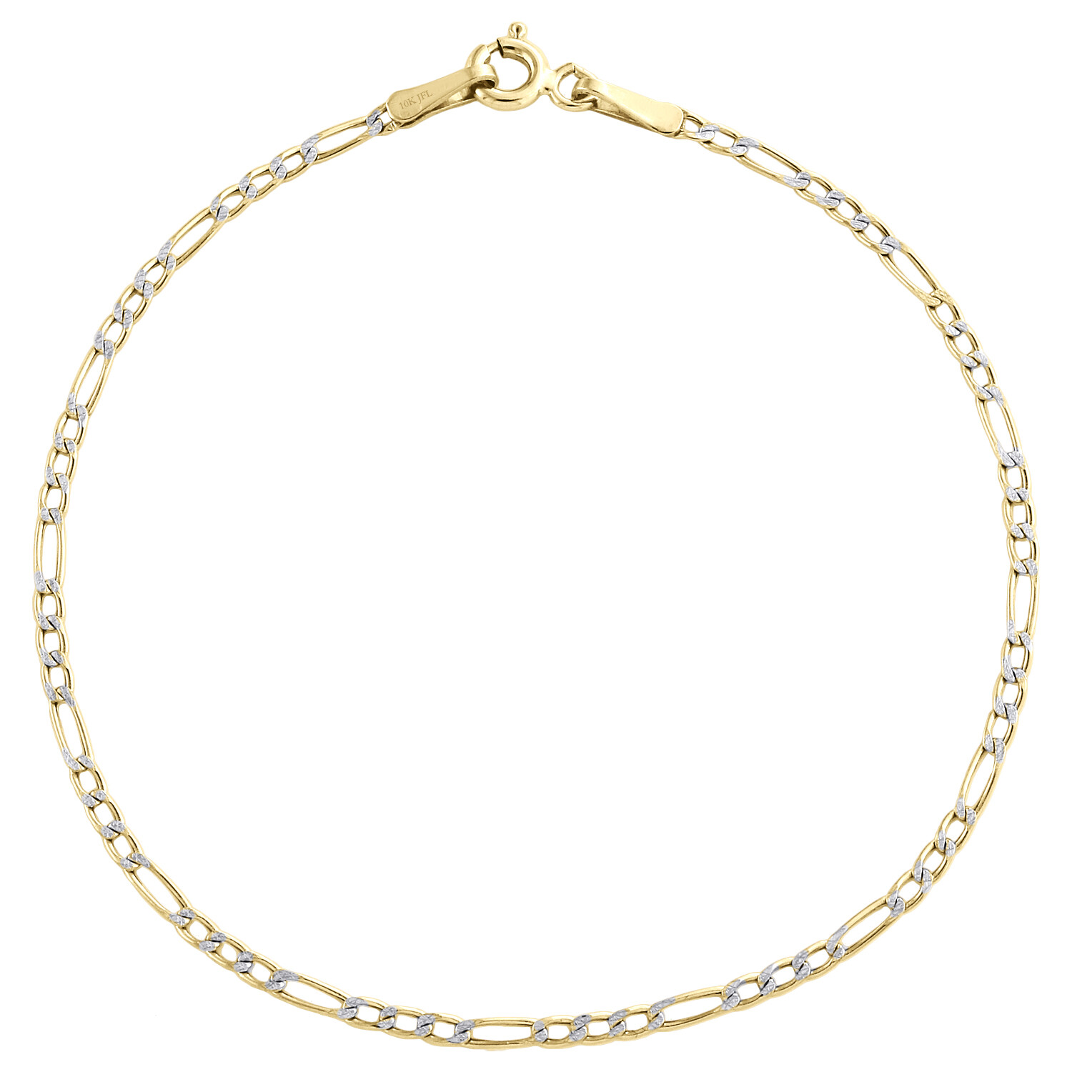 10K Yellow Gold 2mm Diamond Cut Hollow Fiagro Link Bracelet / Anklet 7-10 Inches