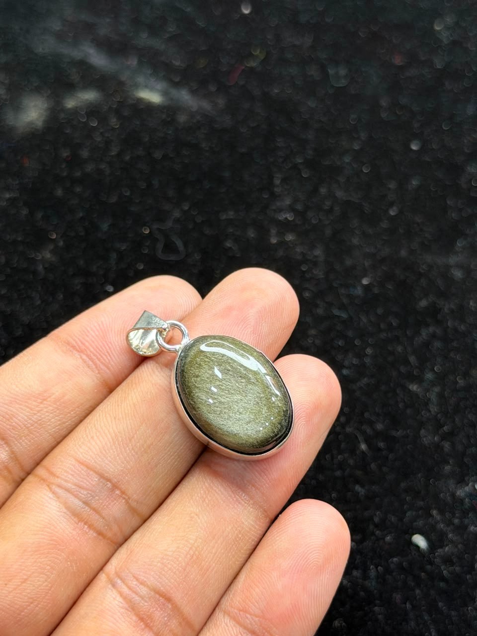Natural Golden Obsidian 925 Sterling Silver Pendant Handmade Jewelry
