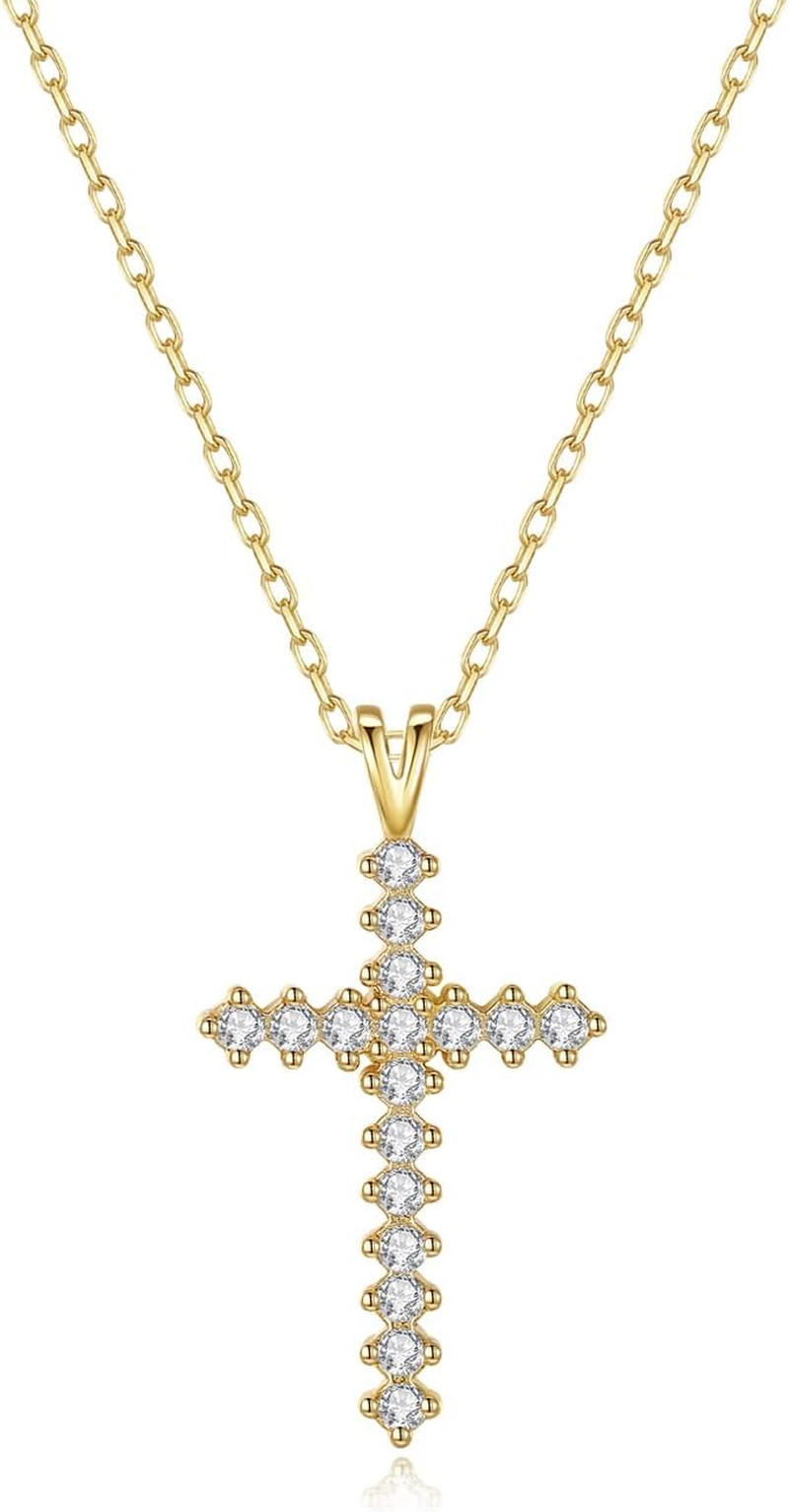 Gold Cross Necklace for Women 14K Gold Plated Cubic Zirconia Cross Faith Pendant