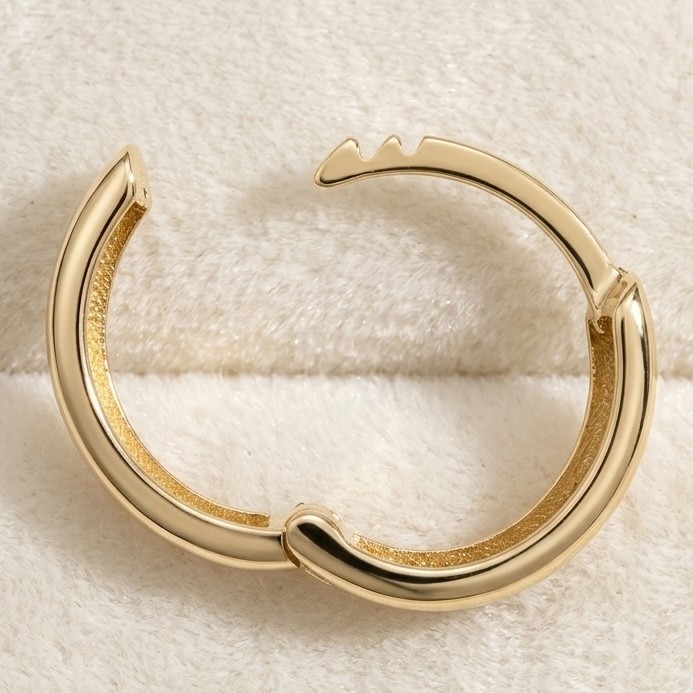 10K Yellow Gold Wide Huggie Hoop Earrings 13mm x 5mm High Polish Clicker