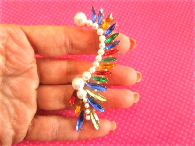 Rainbow crystal spike ear cuff climber