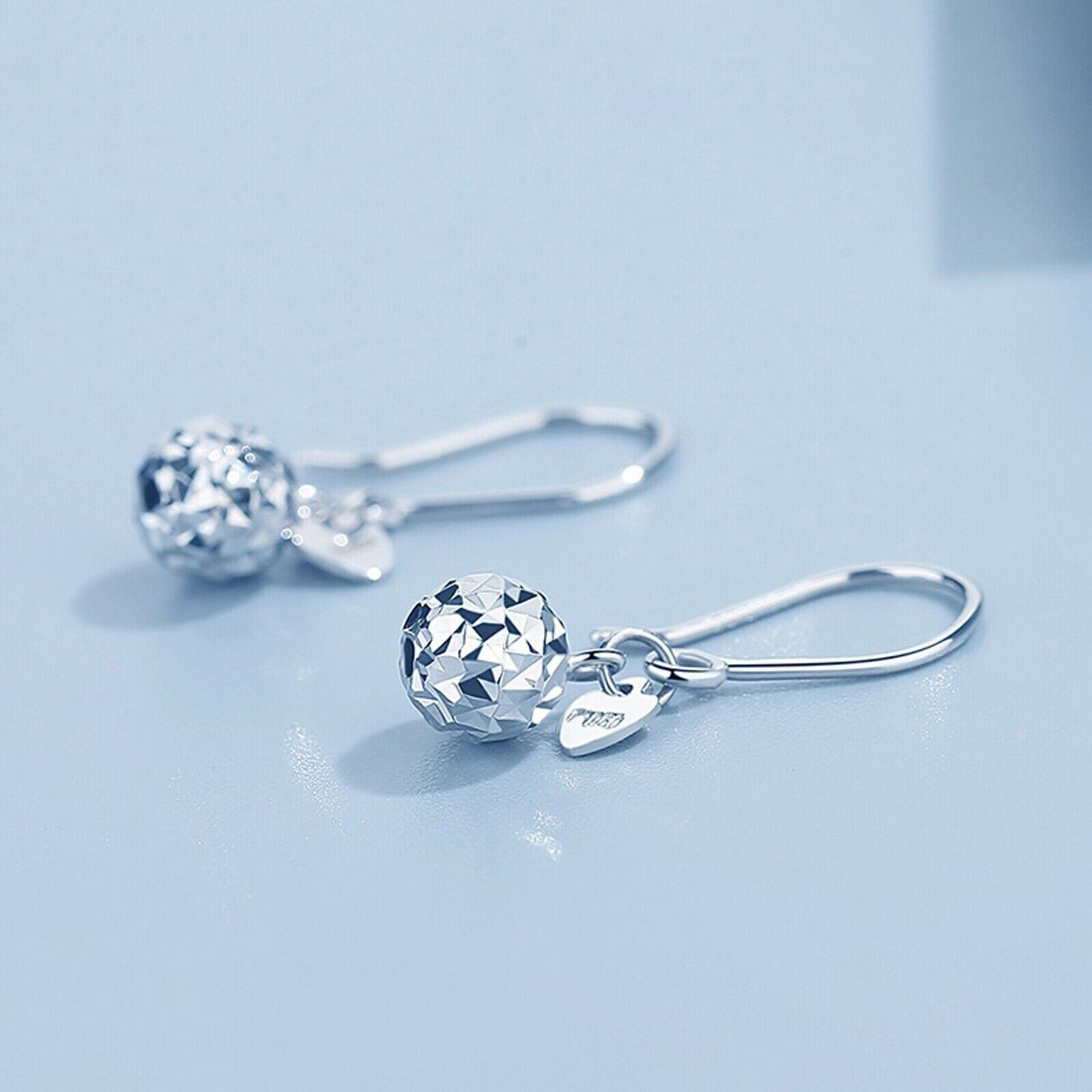 Pure Platinum 950 Dangle Women Gift Lucky Carved Bead Ball Earrings 2.2-2.3g