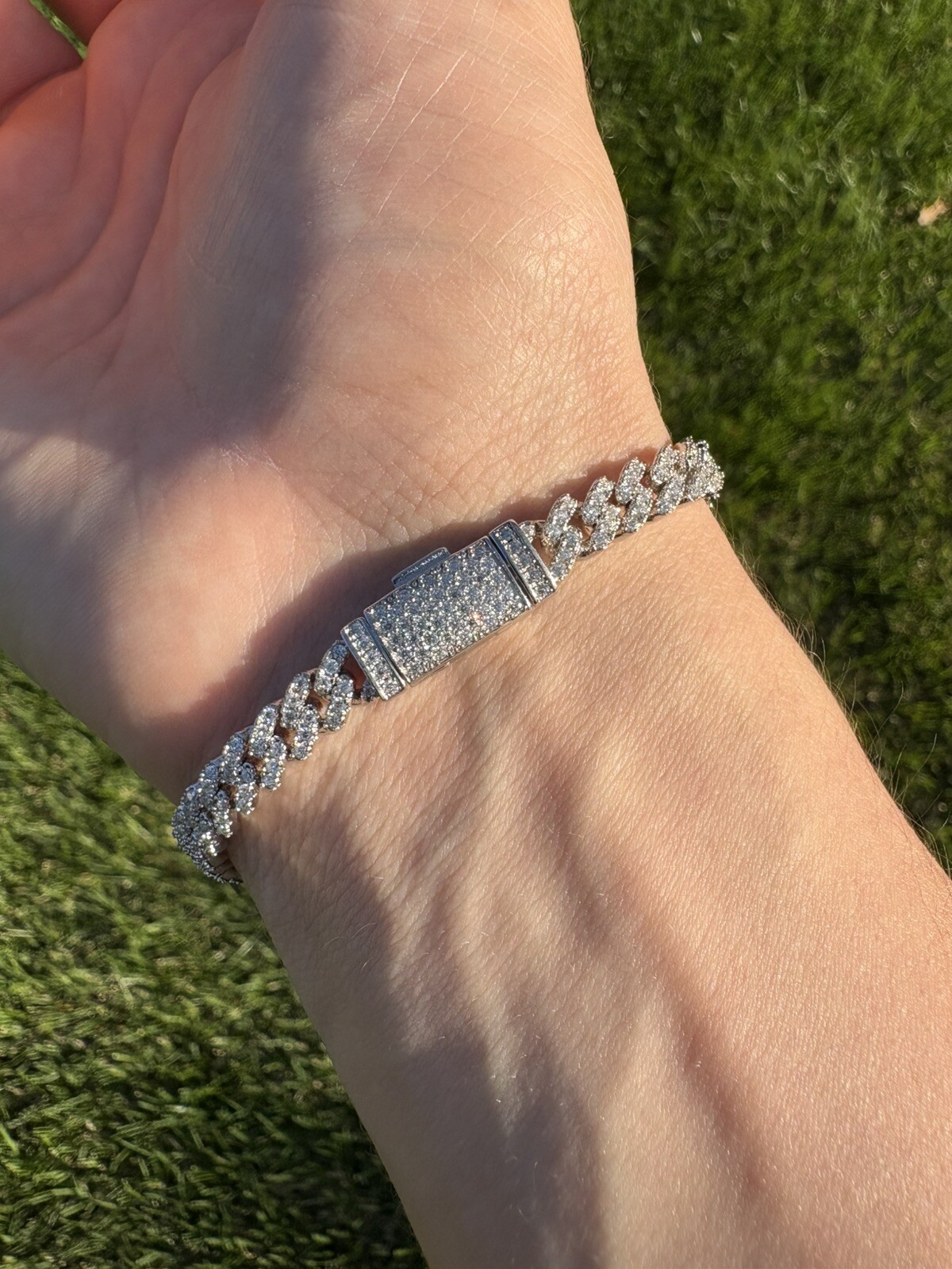 Moissanite Miami Cuban Link Bracelet White Gold Plated 925 Silver Men’s Women’s