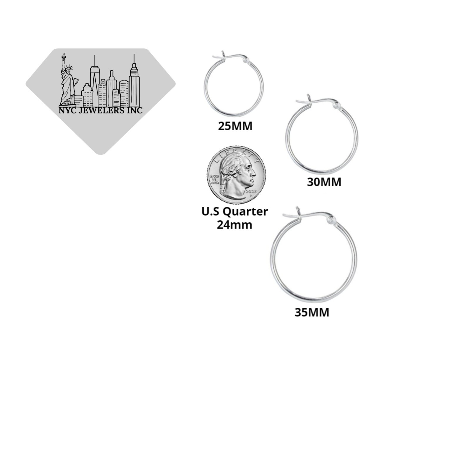 Elegant 925 Sterling Silver Hoop Earrings for Women Jewelry 3 Pack Set 25-30-35M
