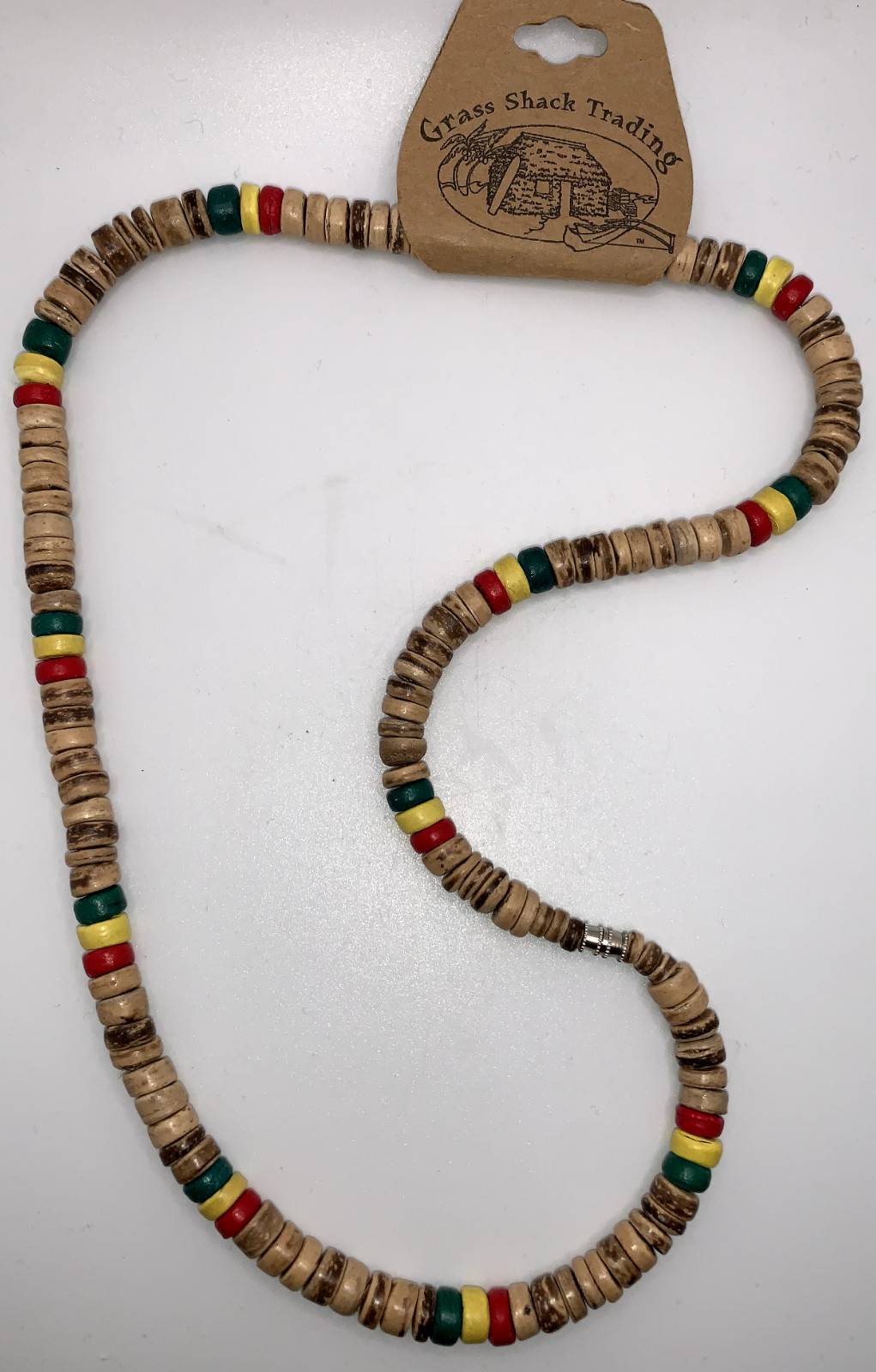 Grass Shack Trading Surfer Necklace Tan/Green/Red/Yellow Beads 20″ BOGO!
