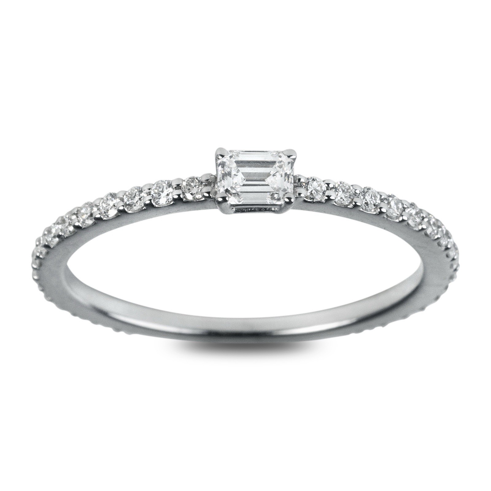 ZYDO Italy “Luce Scintillante” 18K White Gold Natural Emerald Cut Diamond Ring