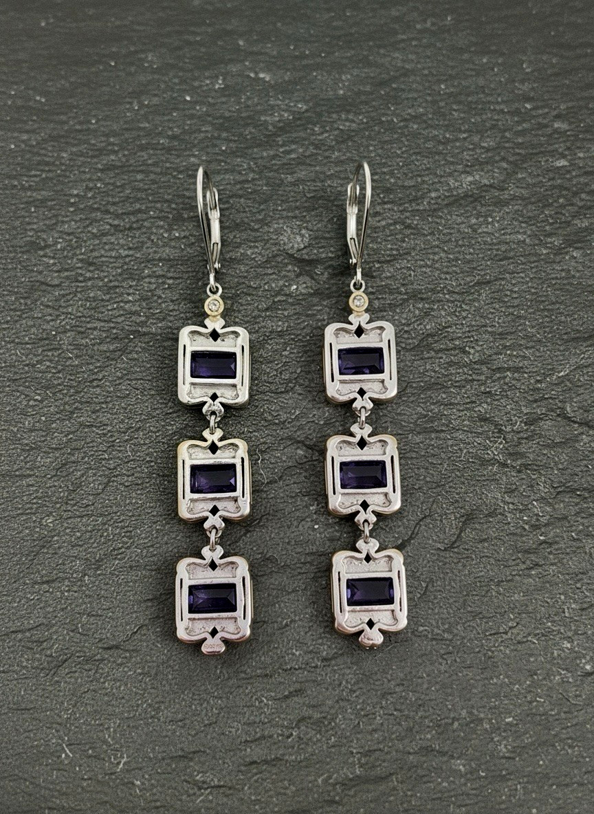 Michael Valitutti Gems En Vogue 925 Sterling Sil 18K YG Pltd Iolite Earrings NWT