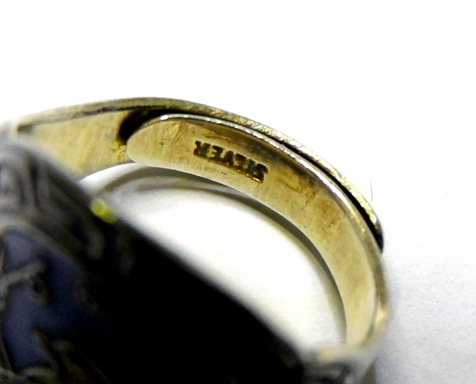 Vtg Chinese Export Sterling Silver Cloisonne Enamel Lovebirds Cigar Band Ring