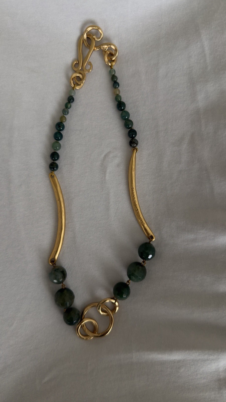 Stephanie Kantis 24K Gold Plated Moss Agate Statement Necklace