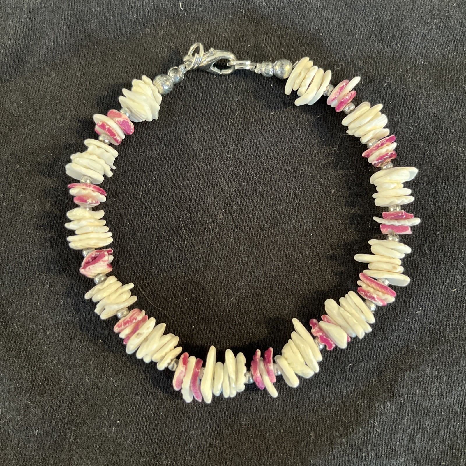 Vintage Hawaiian White And Pink Puka Shell Chunky Large 9.5in Bracelet Or Anklet