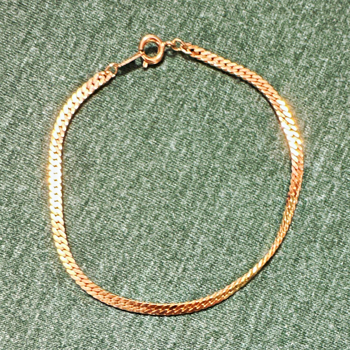 Gold Tone Metal Herringbone Chain Style Bracelet with Spring Ring Clasp