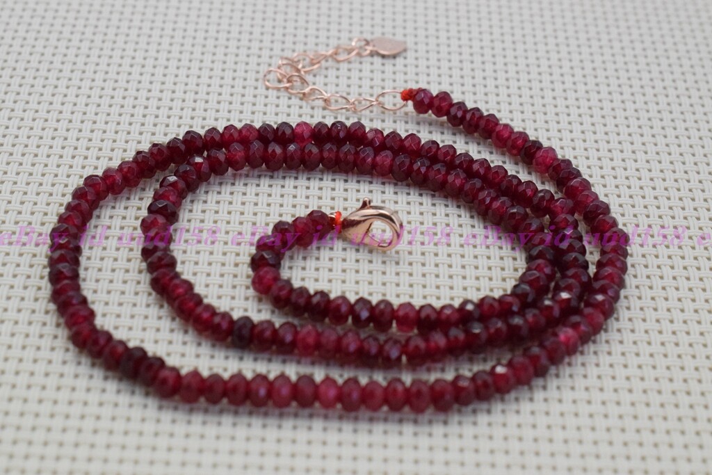 2x4mm Brazil Red Jade Faceted Roundelle Gemstone Beads Necklace 18″ AAA