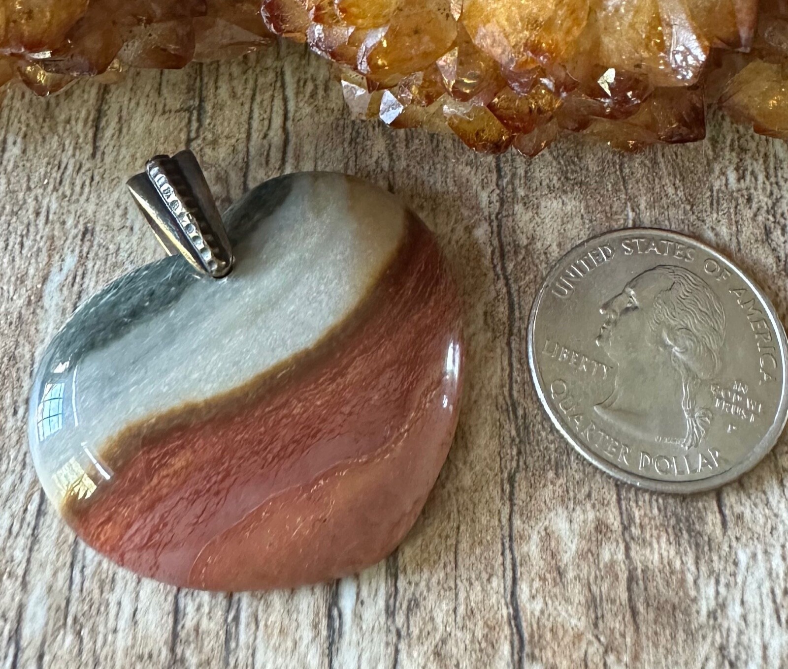Polychrome Picture Jasper Heart Pendant With Antiqued Brass Bail