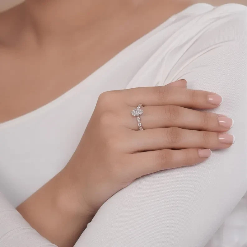 9K White Gold Pear Shape 1.77CT Lab Grown Diamond FG VVS-VS Elegant Bridal Ring