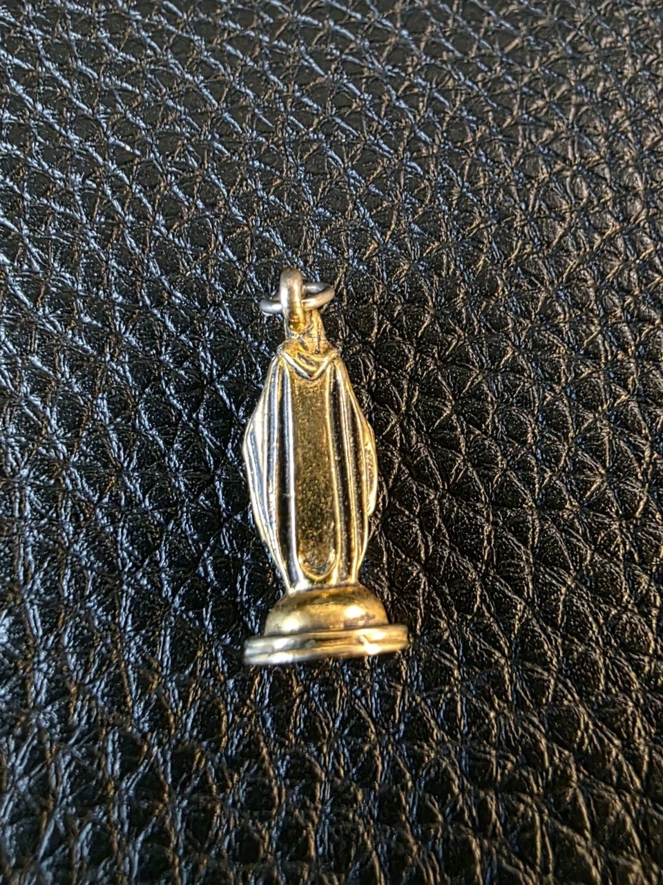 Vintage Virgin Mary Charm Shrine Figurine Gold Tone Kinney Pendant