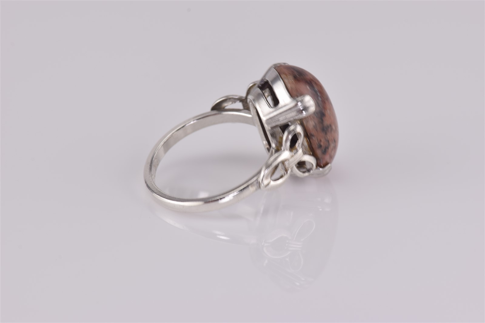 Vintage Sterling Silver Oval Brown Jasper Ribbon Band Ring 925 Sz: 6