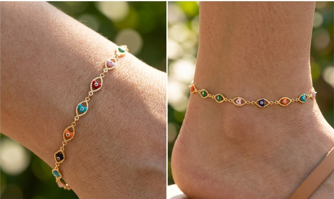 Chic 18K Gold Plated Evil Eye Bracelet for Women | Colorful Enamel Charm Chain