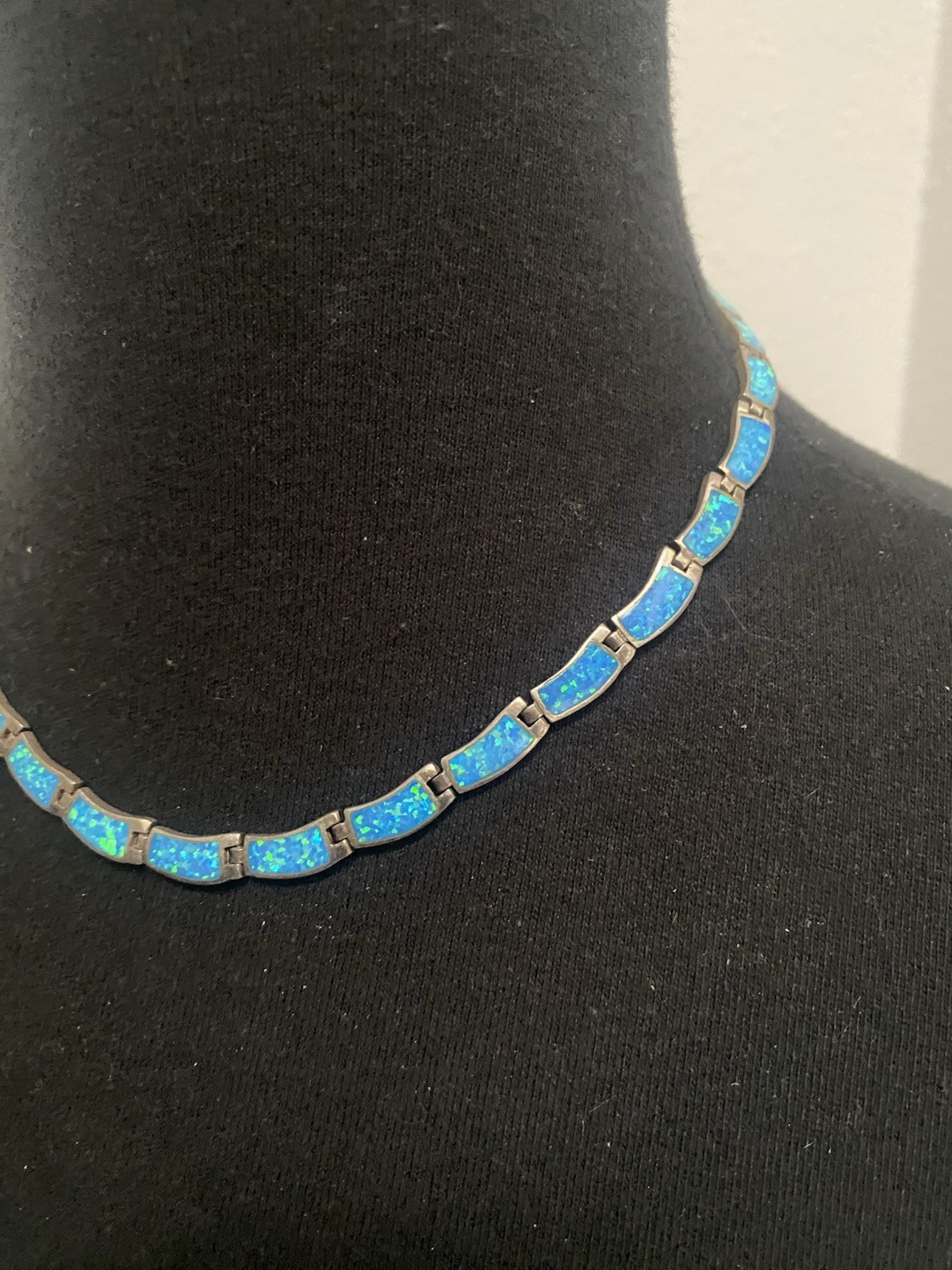 Sterling Silver 925 Fire Rainbow Blue Opal Necklace Southwestern